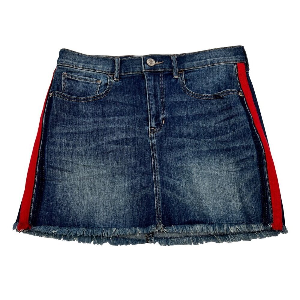 Express Womens Denim Mini Skirt Raw Hem Blue/Red Size 4